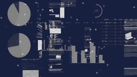 animación de múltiples gráficos con datos y tablero de negociación contra un fondo negro