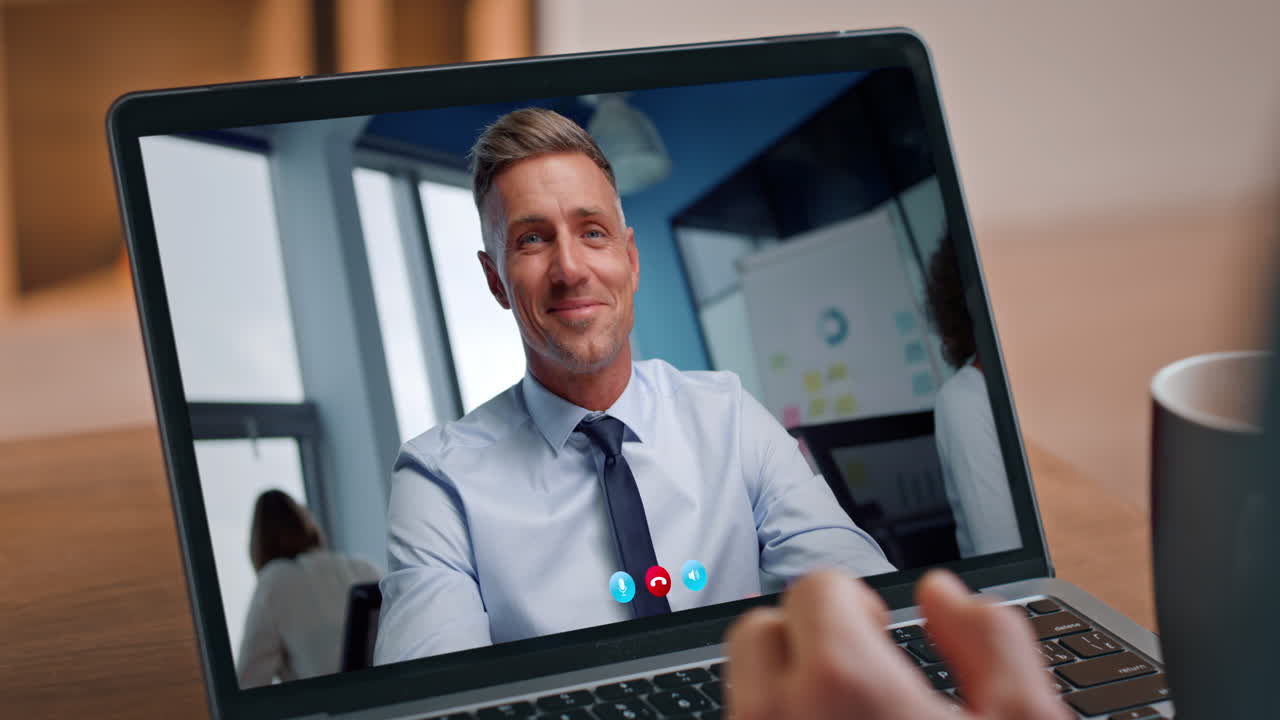 Business video call on laptop