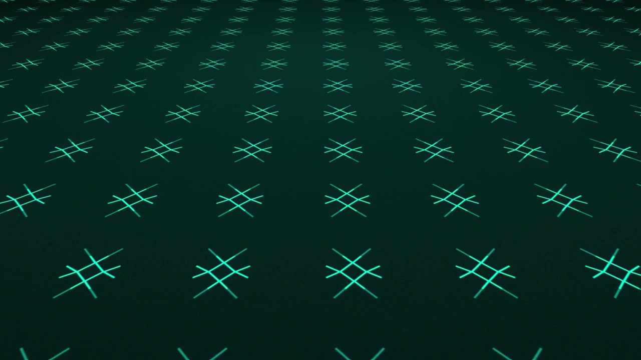 Animated bouncing vivid fading lines creating mirrored symmetrical pattern shapes on a dark gradient 3D background plane motion visual effects and moving abstract graphics colours teal aqua cyan