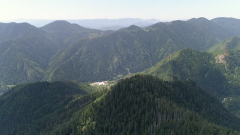 aerial view of a mountainous forest landscape
