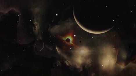 espacio exterior con nebulosas y varios planetas