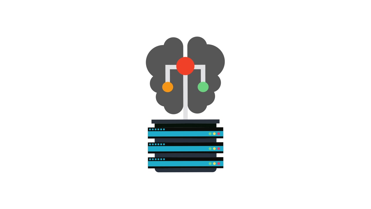 Artificial Intelligence Brain Connecting to Server Rack Animation