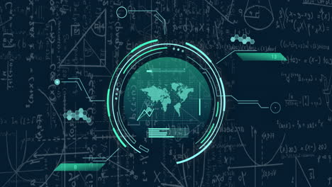 Animation-of-data-processing-over-mathematical-equations-on-black-background