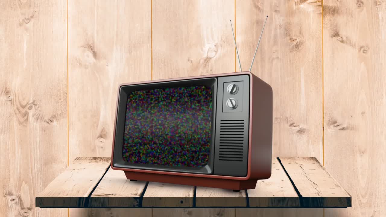 나무 테이블 위 에 있는 텔레비전