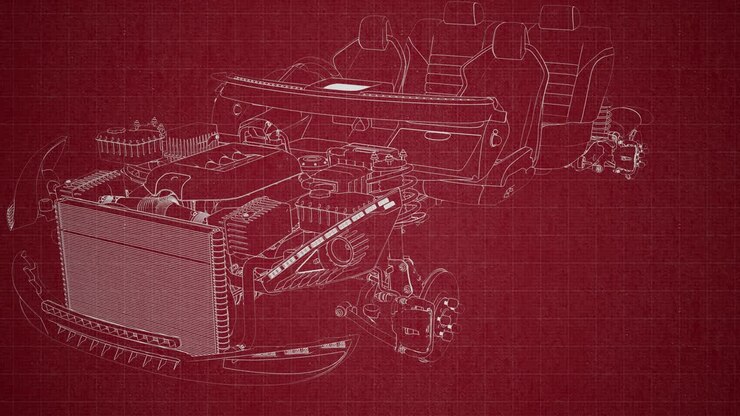 engine and other parts visible in car