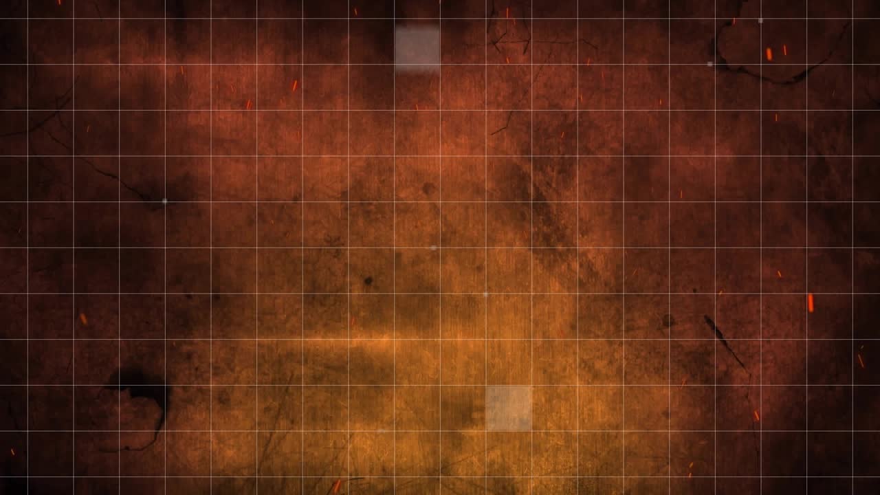 Scene opening rusty grid initiating embers flickering and gray patches dissolving creating backdrop