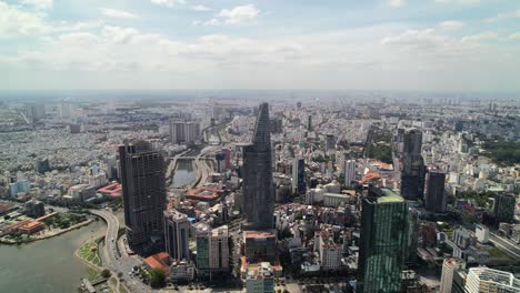 aerial of modern asian skyline buildings in ho chi minh city on a sunny day