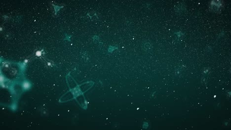 Digitale-Animation-Weißer-Partikel-Und-Molekularer-Strukturen-Vor-Grünschwarzem-Hintergrund