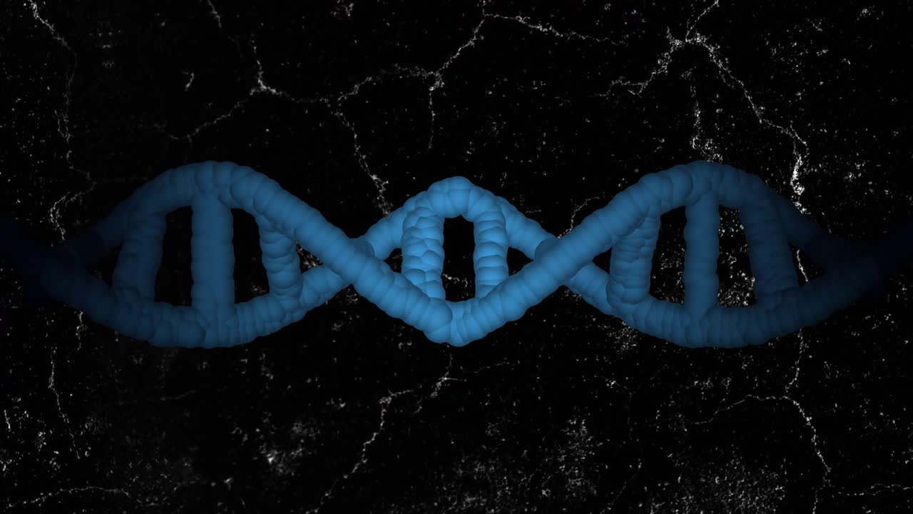 At start 3D DNA helix rotating and pulsing then reversing, revealing depth on marble backdrop