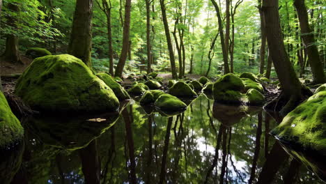 forest stream with mossy rocks
