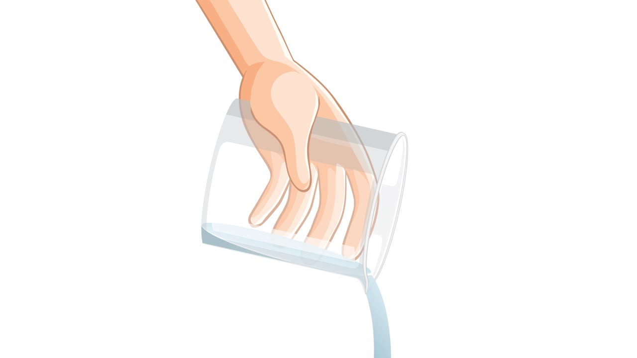 물 을 흘리기 위해 손 으로 유리창 을 기울이는 것