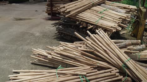 stacked wooden poles