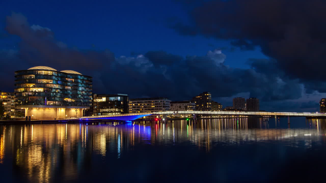 Copenhagen Skyline &amp;amp;amp; Water Bridge Timelapse at Sunset
