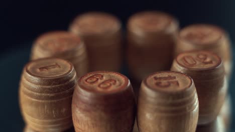 close-up of wooden bingo barrels