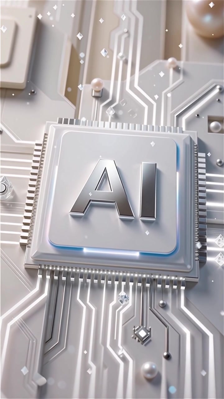 Sfondo tecnologico futuristico con chip AI e scheda madre