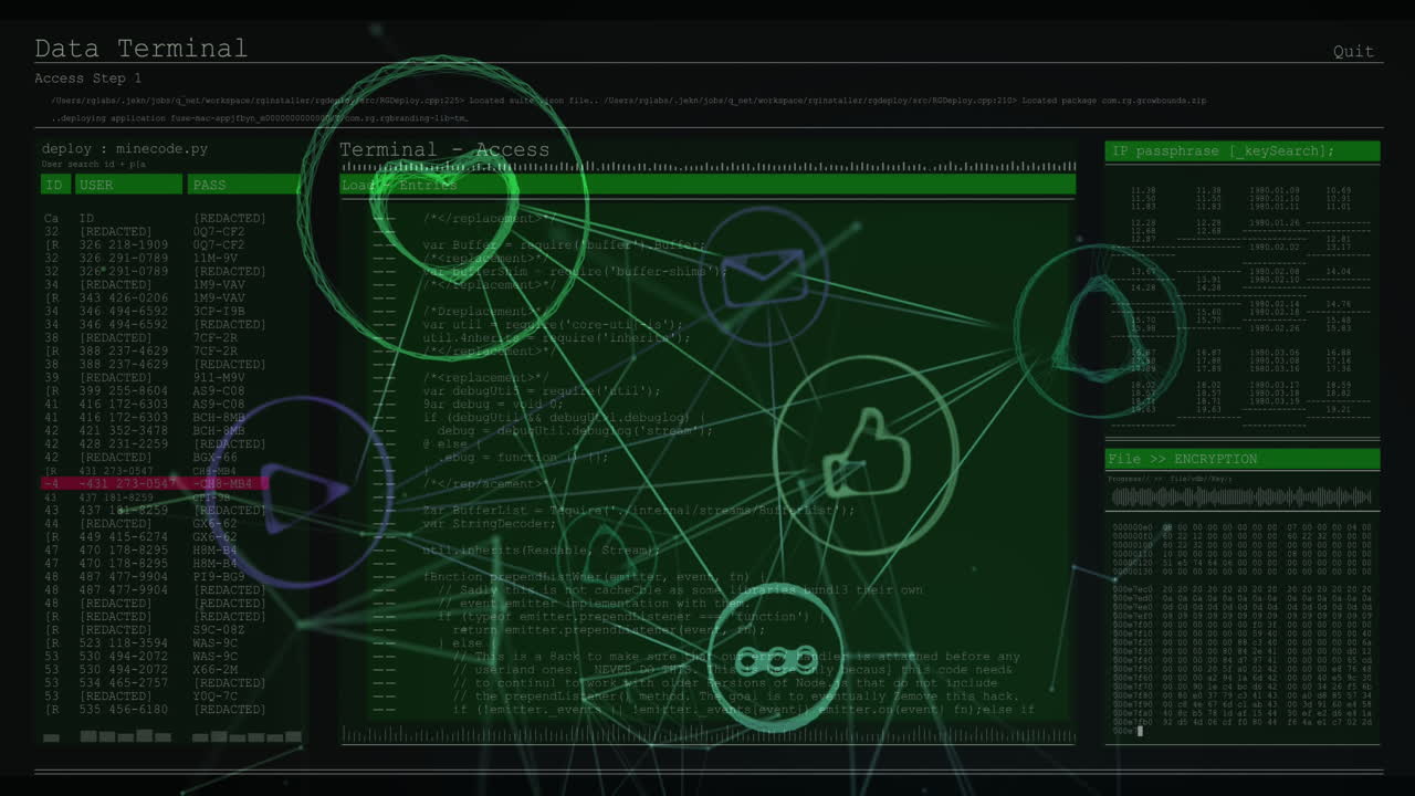 red de iconos digitales contra el procesamiento de datos por computadora contra un fondo negro