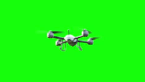 drone white color flying animation. move away from the camera on green screen.