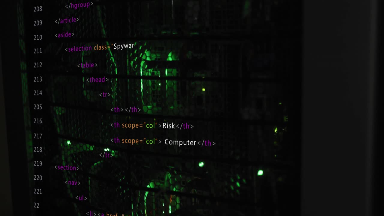 Animation of data processing against close up of a computer server