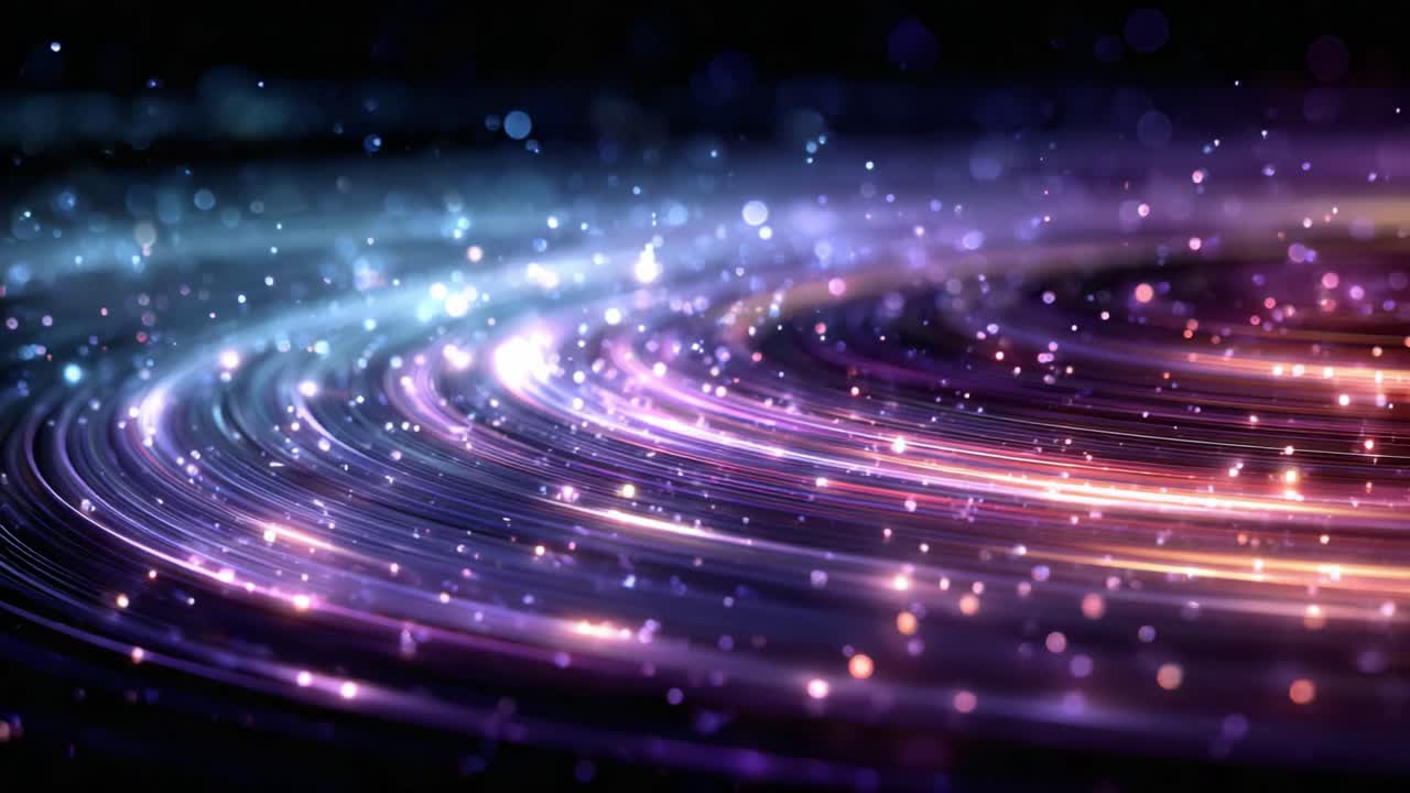 A mesmerizing swirl of colorful light trails dances across the dark backdrop, creating a stunning visual spectacle that captivates the viewer with its dynamic energy and beauty