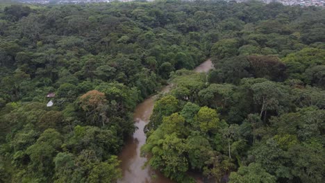 aerial view of river with cloudy water color in tropical amazon rainforest, 4k