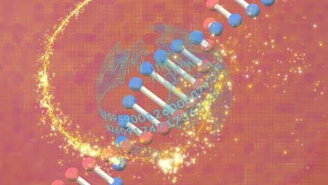 은 배경에 dna 가닥과 지구에 빛의 반점이 생성됩니다.