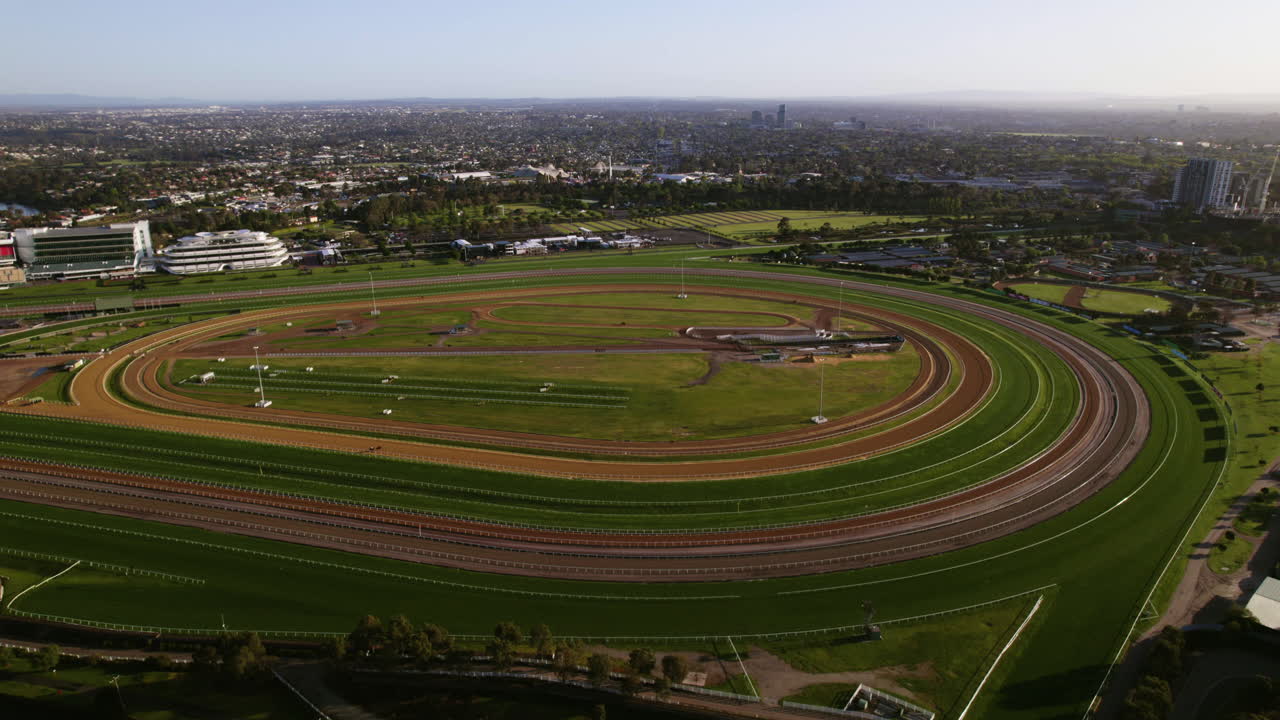AERIAL: Flemington Racecourse a major horse racing venue in Melbourne, Victoria