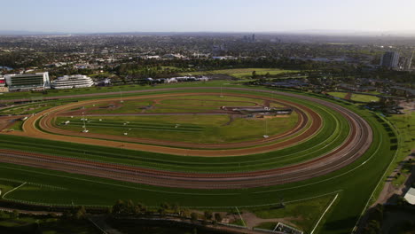 aerial: flemington racecourse a major horse racing venue in melbourne, victoria