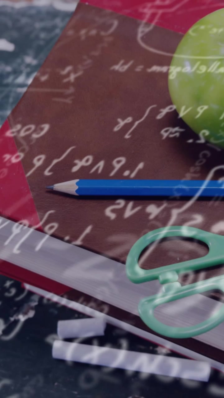 Digital composition of mathematical equations and diagrams against school stationary items