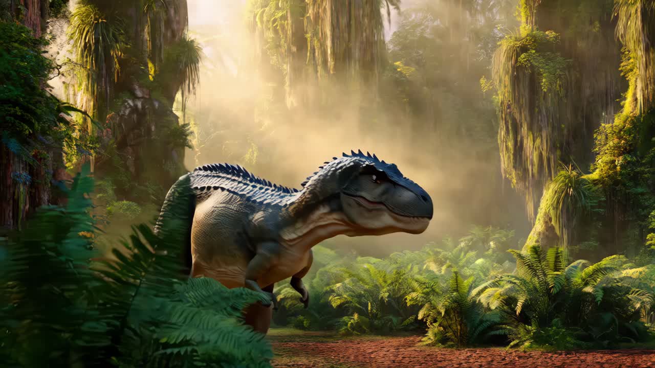 티라노사우루스 렉스 (tyrannosaurus rex) 는 울창한 정글 숲에서