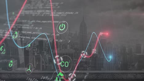 Animación-Del-Procesamiento-De-Datos-Financieros-Sobre-El-Paisaje-Urbano