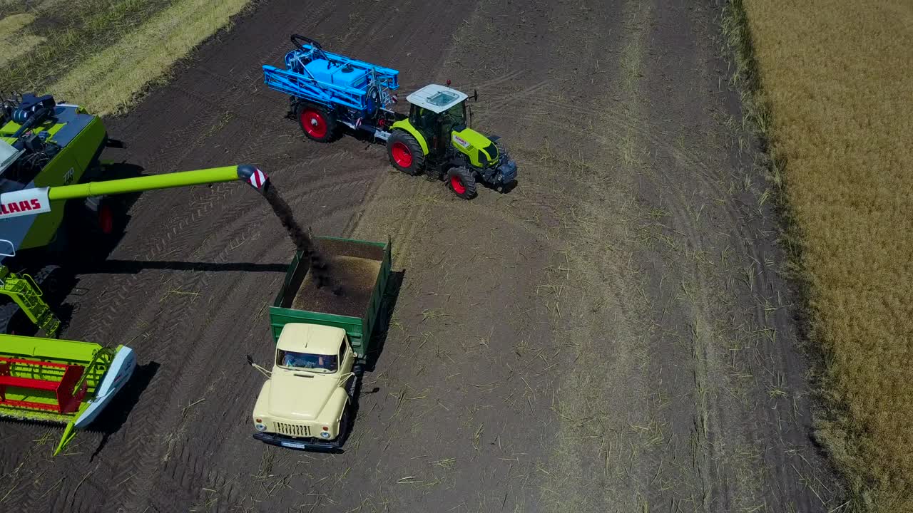 Equipment For Agriculture On The Farm. VINNITSA, UKRAINE - JULY 2017: Aerial shot of the new modern equipment for agriculture on the farm
