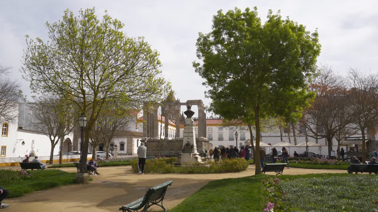 Public park in Evora Templo de Diana temple in alentejo, Portugal