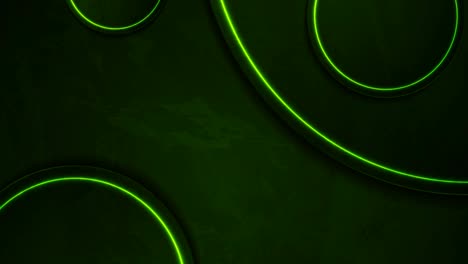 círculos de láser de neón verde oscuro en el diseño de movimiento de fondo de pared luminosa grunge
