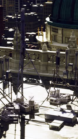 communication equipment on rooftop of urban building in bright daylight