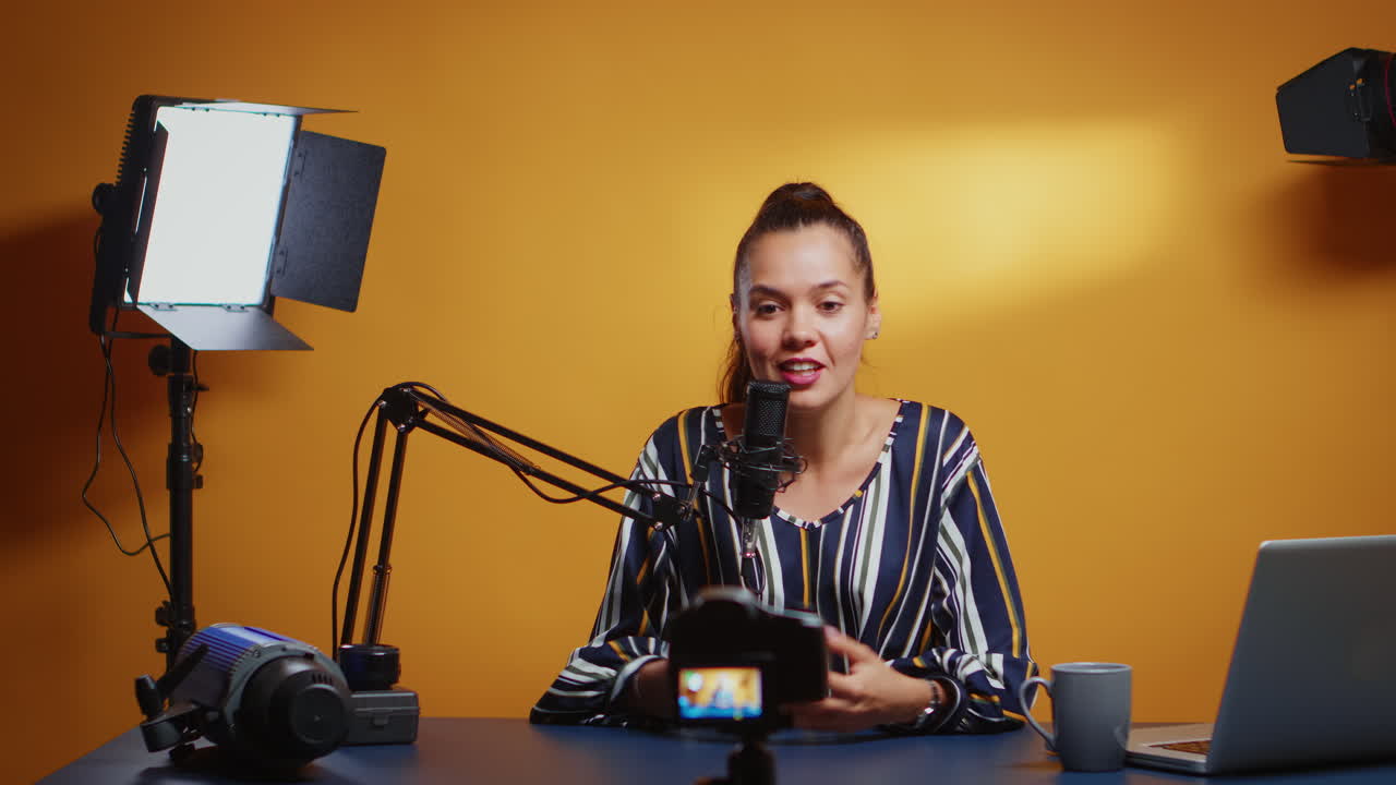 New media star recording an online podcast