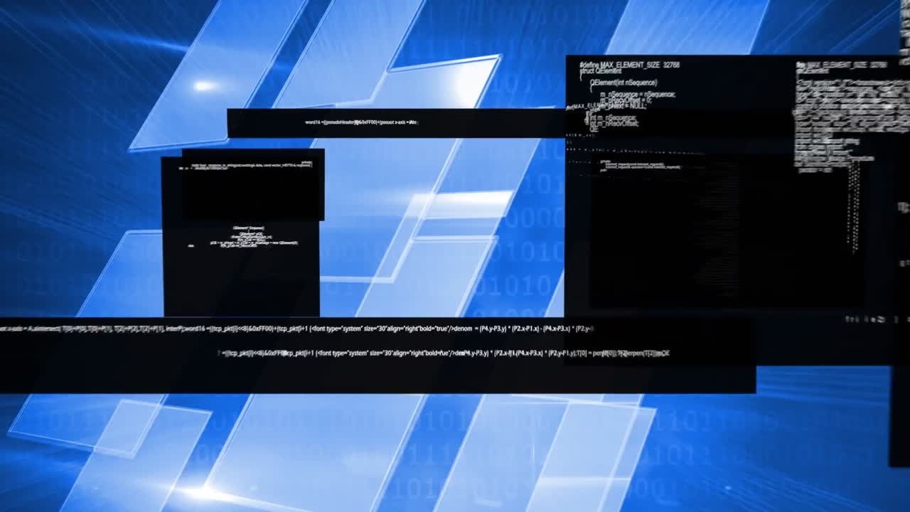 animación del procesamiento de datos en pantallas azules