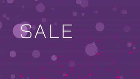 animation of sale text over spots on purple background