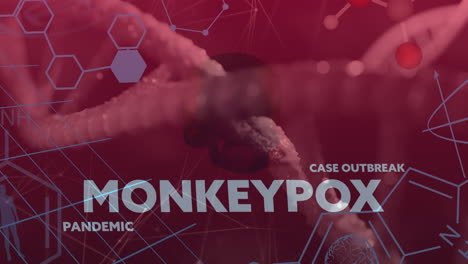 animation of monkey pox pandemic over connections, chemical formulas and dna