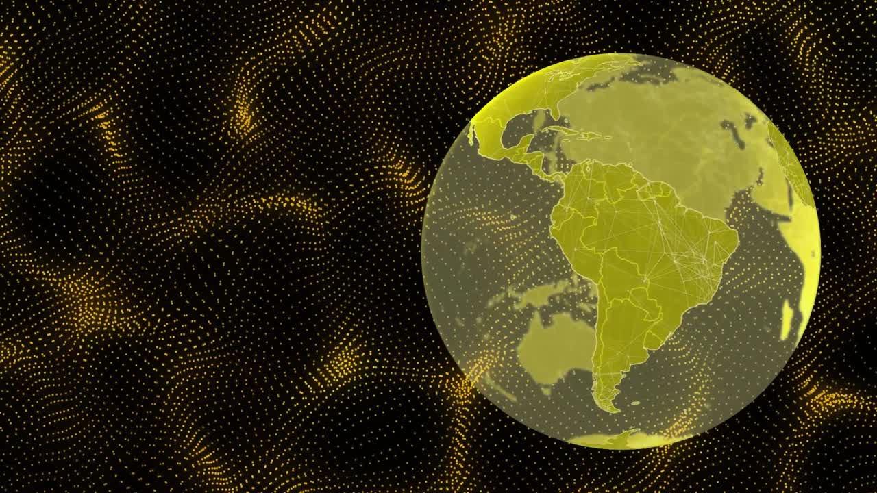 animación del globo girando sobre formas en movimiento.