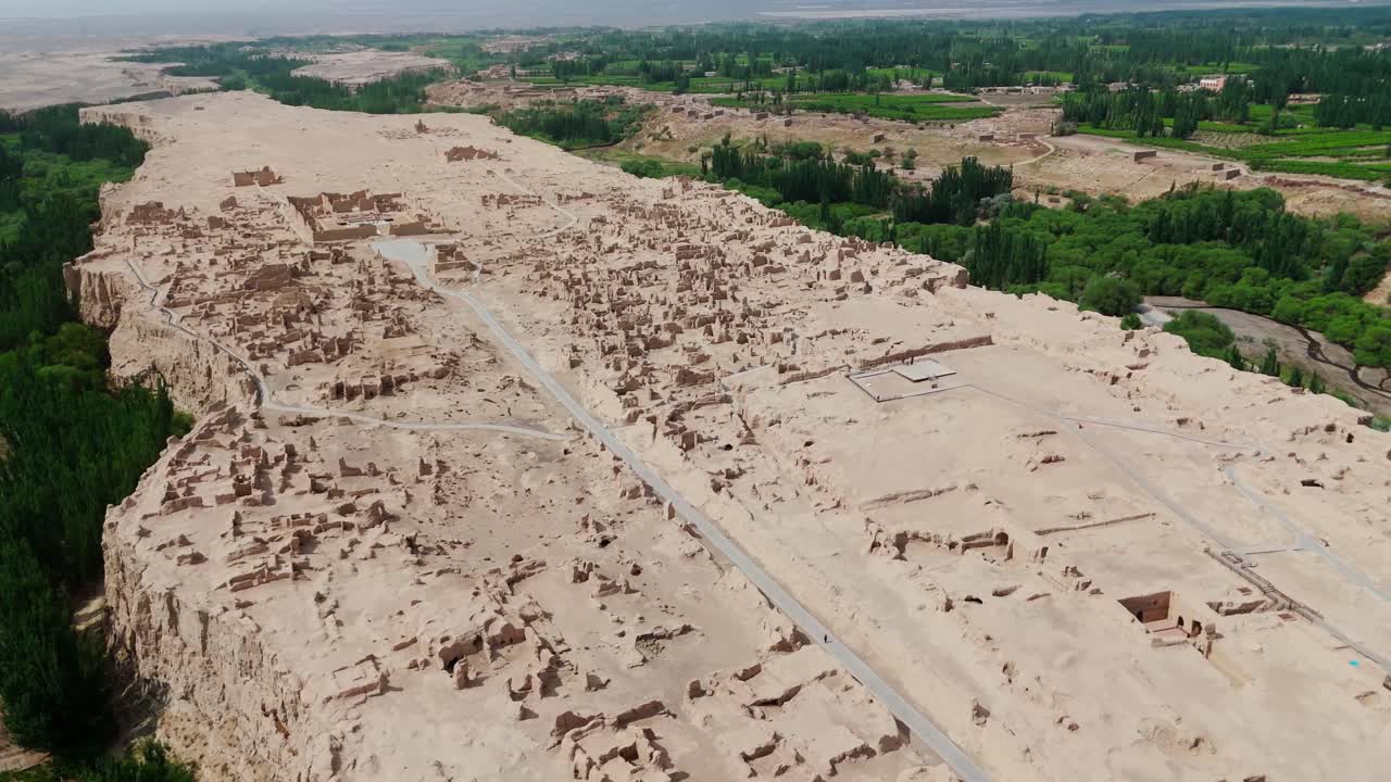 Aerial view of Xinjiang Jiaohe Ruins Ancient City in China archaeological site unesco