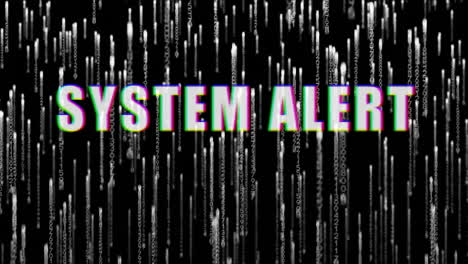 animación del texto de alerta del sistema sobre rastros de luz brillante sobre fondo negro