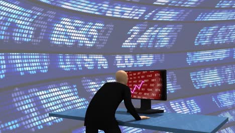 computer animation representing a 3dman observing the share market