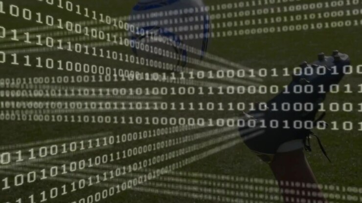 Animation of data processing over african american football player