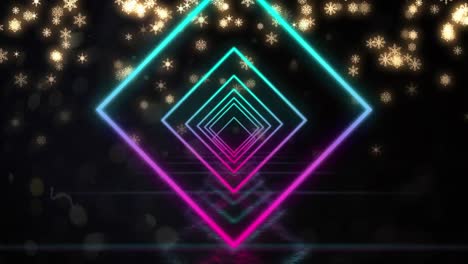 Digital-animation-of-colorful-neon-squares-in-seamless-motion-and-shining-stars-on-black-background