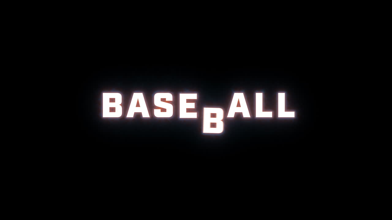 revelación de texto de 4k de la palabra "béisbol" en un fondo negro