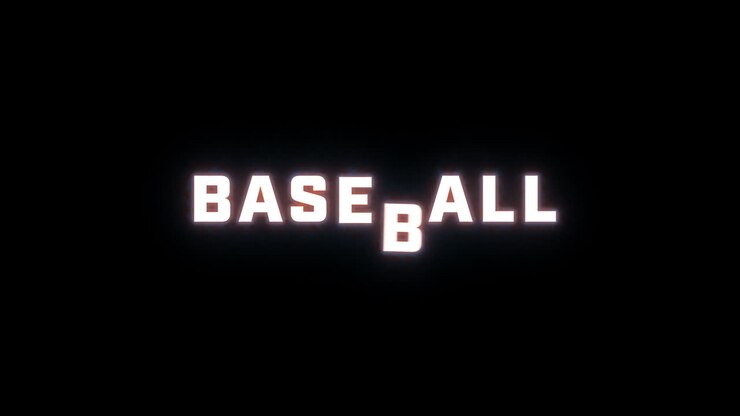 Rivelazione del testo 4K della parola "baseball" su sfondo nero.