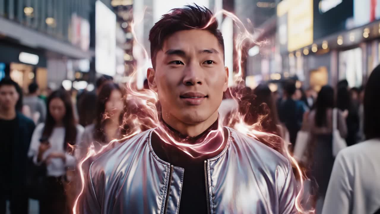 Man with Superpowers in City Street