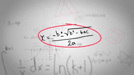 animación de fórmulas matemáticas escritas a mano en marcos rojos dibujados a mano que se mueven sobre fondo blanco