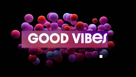 Animation-of-good-vibes-text-and-balls-on-black-background