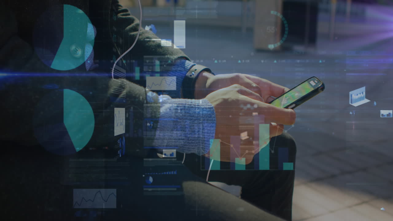 equazioni matematiche su un uomo che usa il telefono in strada.